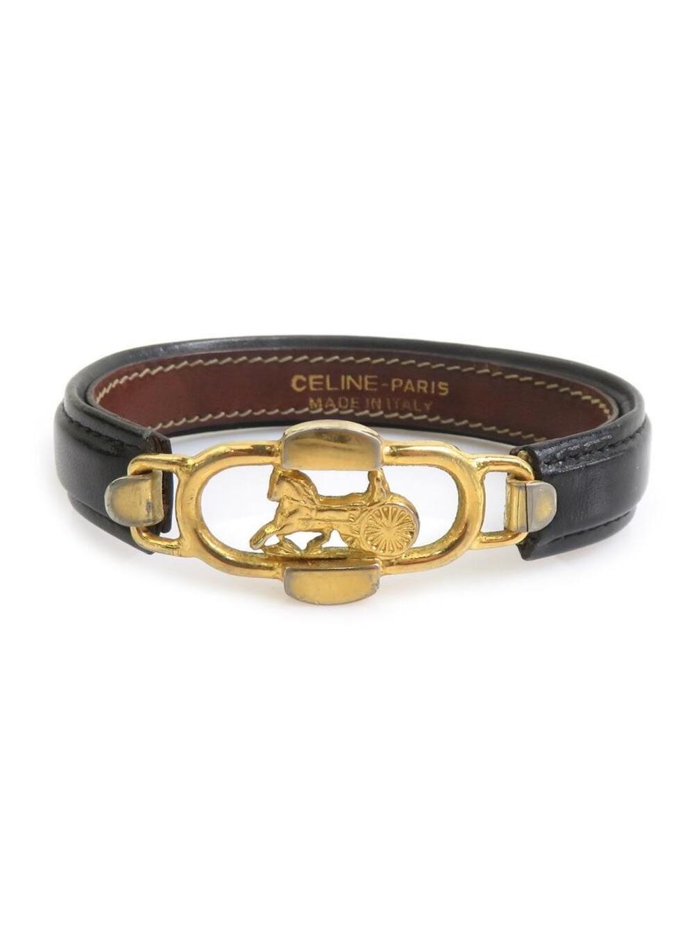 Auth Celine Bracelet Black/Gold #303072C18B